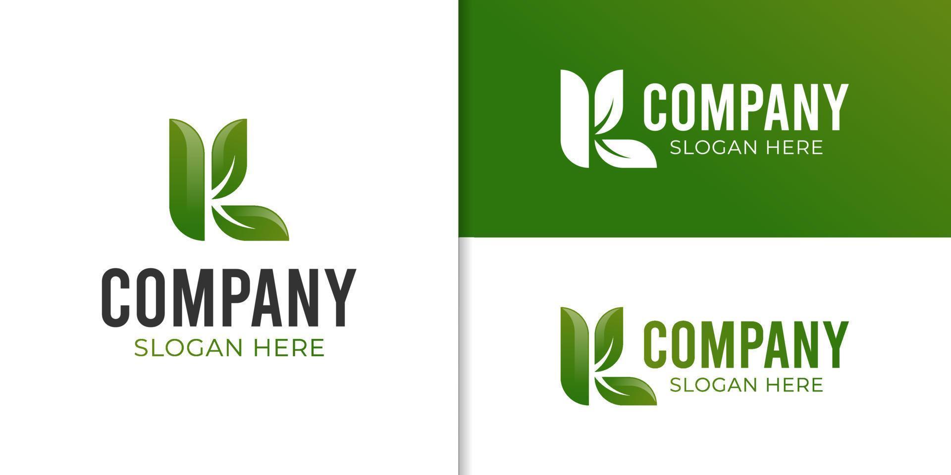 letra k com conceito de logotipo de folha para produto natural, à base de plantas, sinal saudável, símbolo, design de ícone vetor