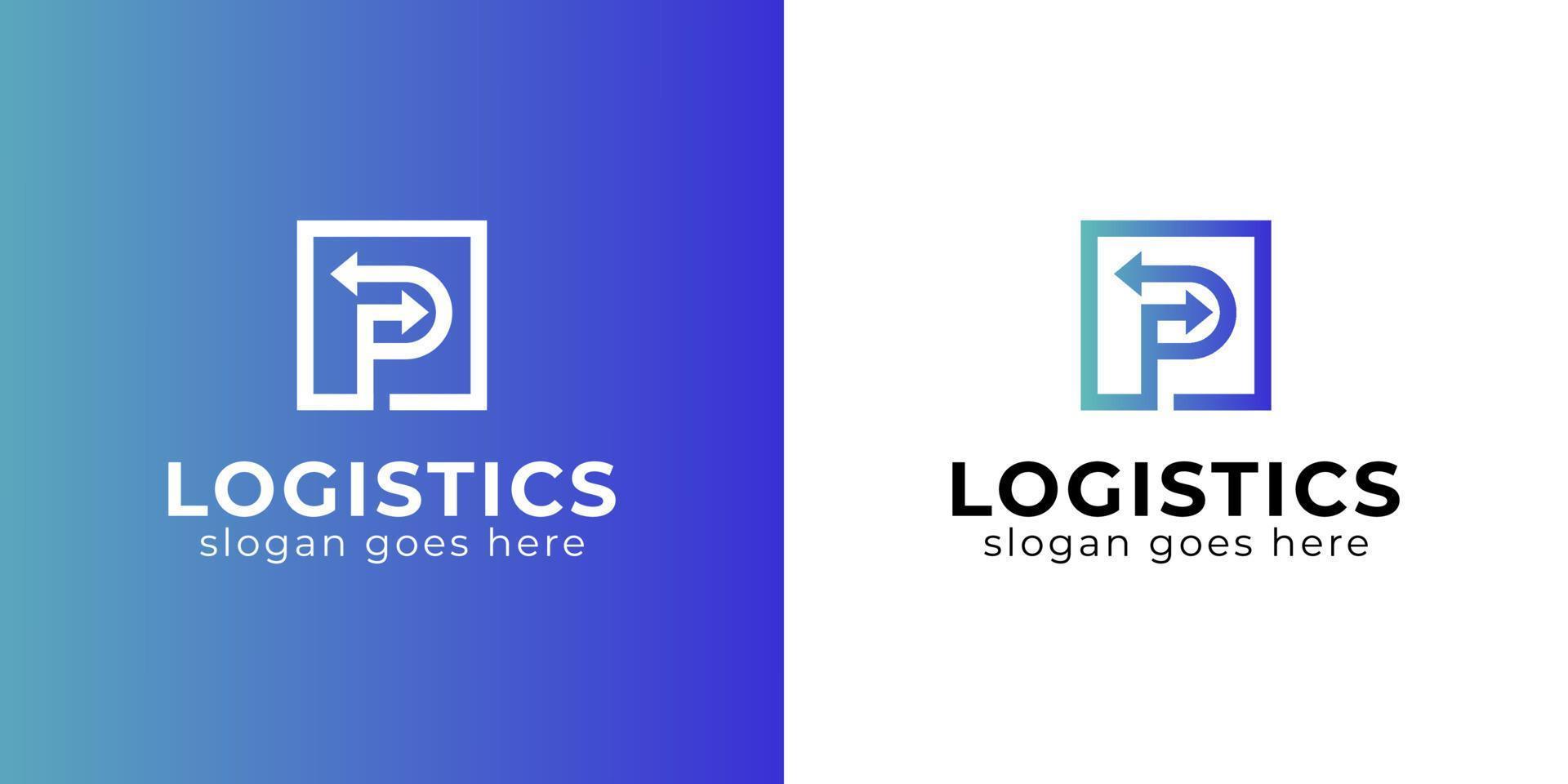 design de logotipo simples da letra p com logotipo de seta para o seu negócio. logotipo de entrega rápida. modelo de logotipo de logística de transporte vetor