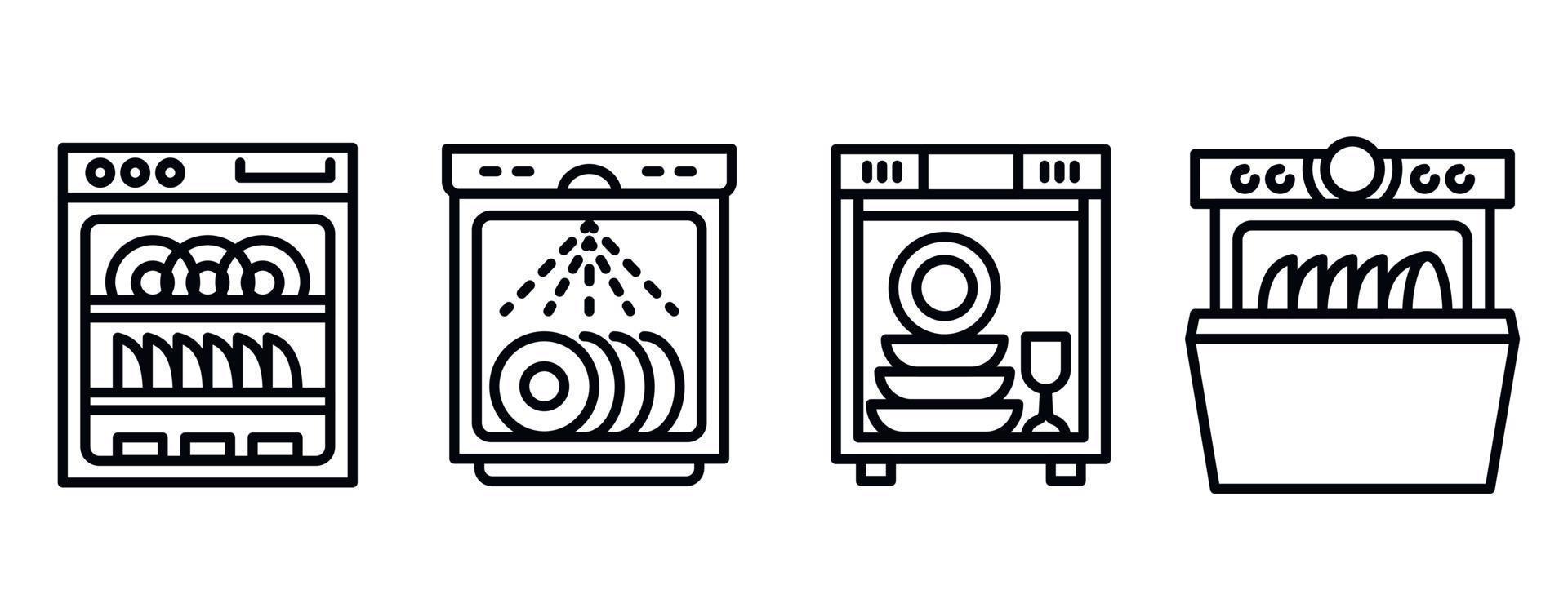 conjunto de ícones de máquina de lavar louça, estilo de estrutura de tópicos vetor