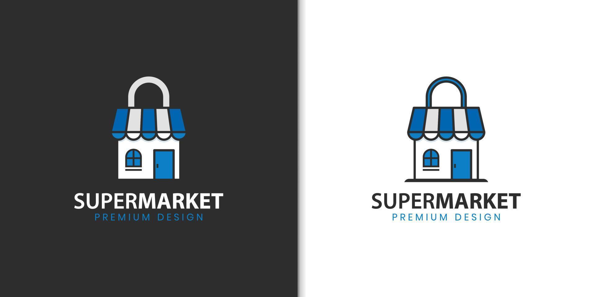 design de logotipo de compras de supermercado com design de saco de loja combinado vetor