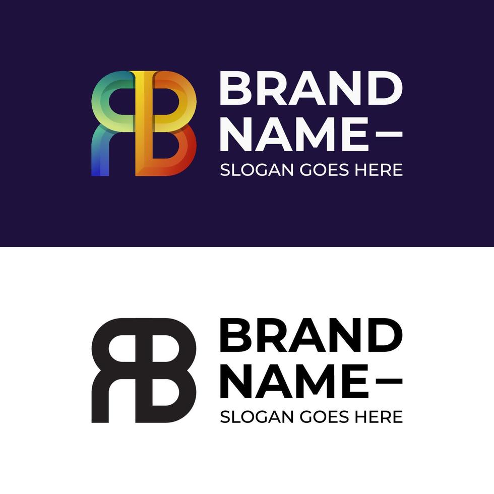 design de logotipo de monograma de letra abstrata inicial colorida rb com versões de logotipo preto vetor