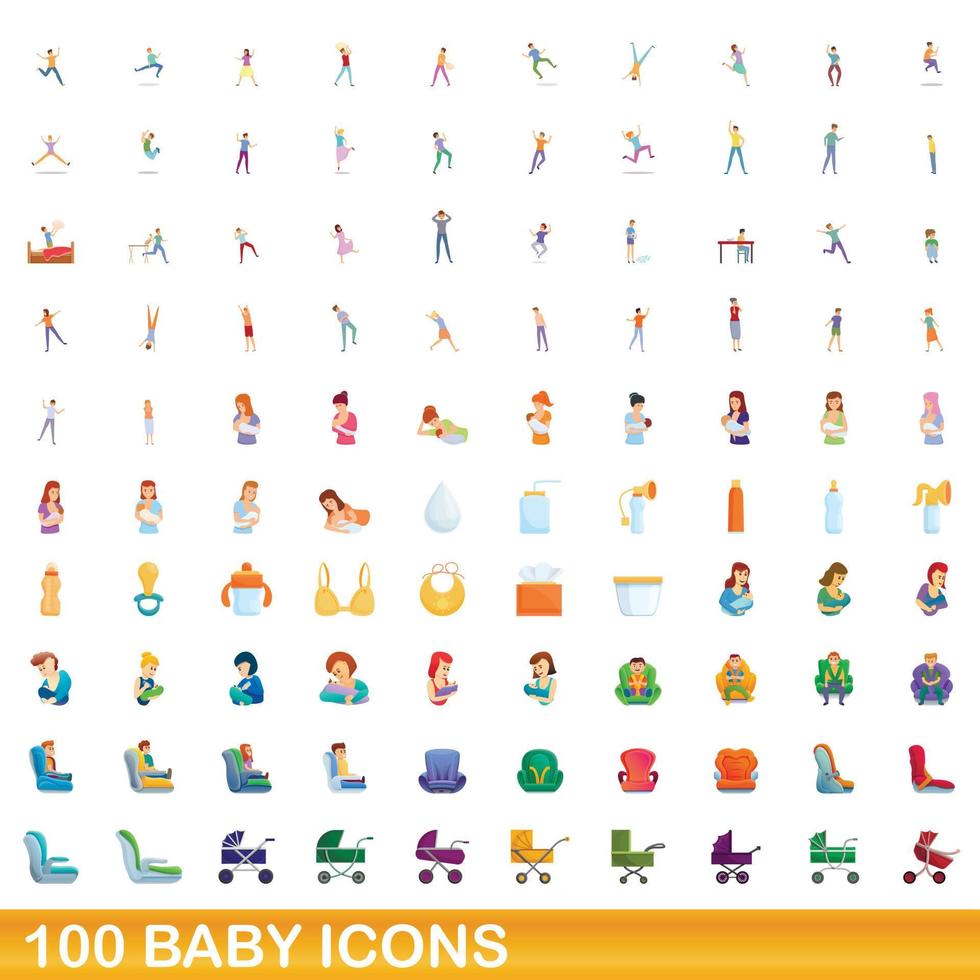 conjunto de 100 ícones de bebê, estilo cartoon vetor