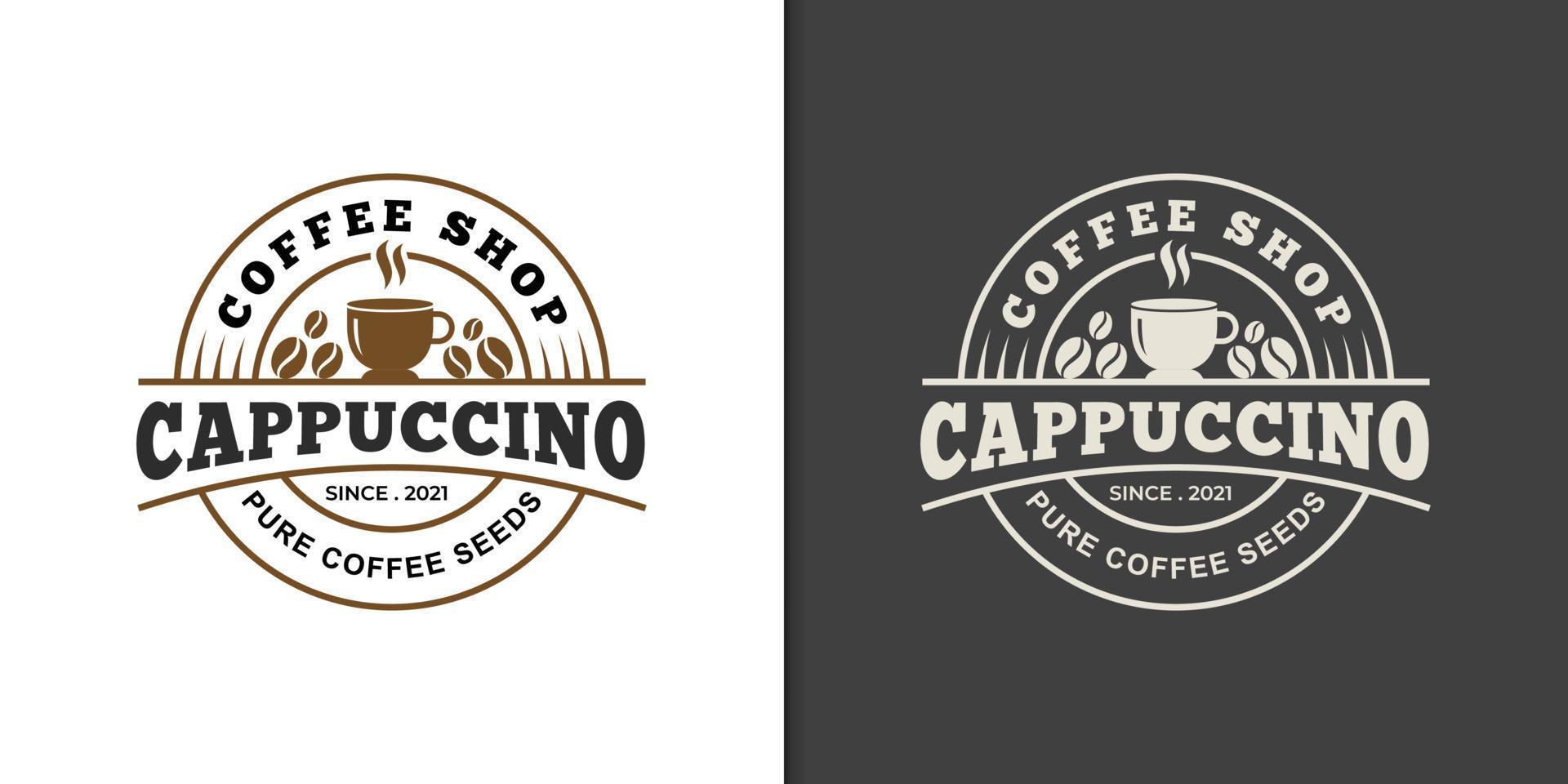 modelo de logotipo de distintivo de cappuccino de bebida fresca de café de negócios vetor