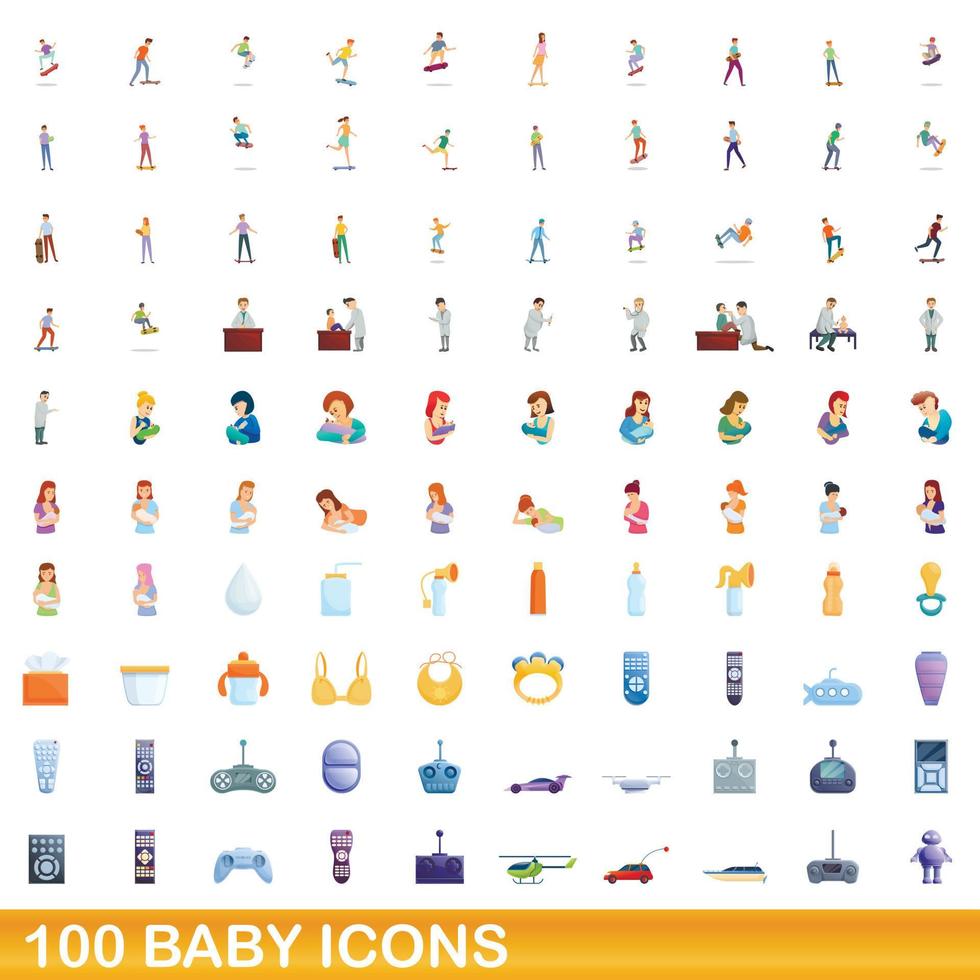 conjunto de 100 ícones de bebê, estilo cartoon vetor