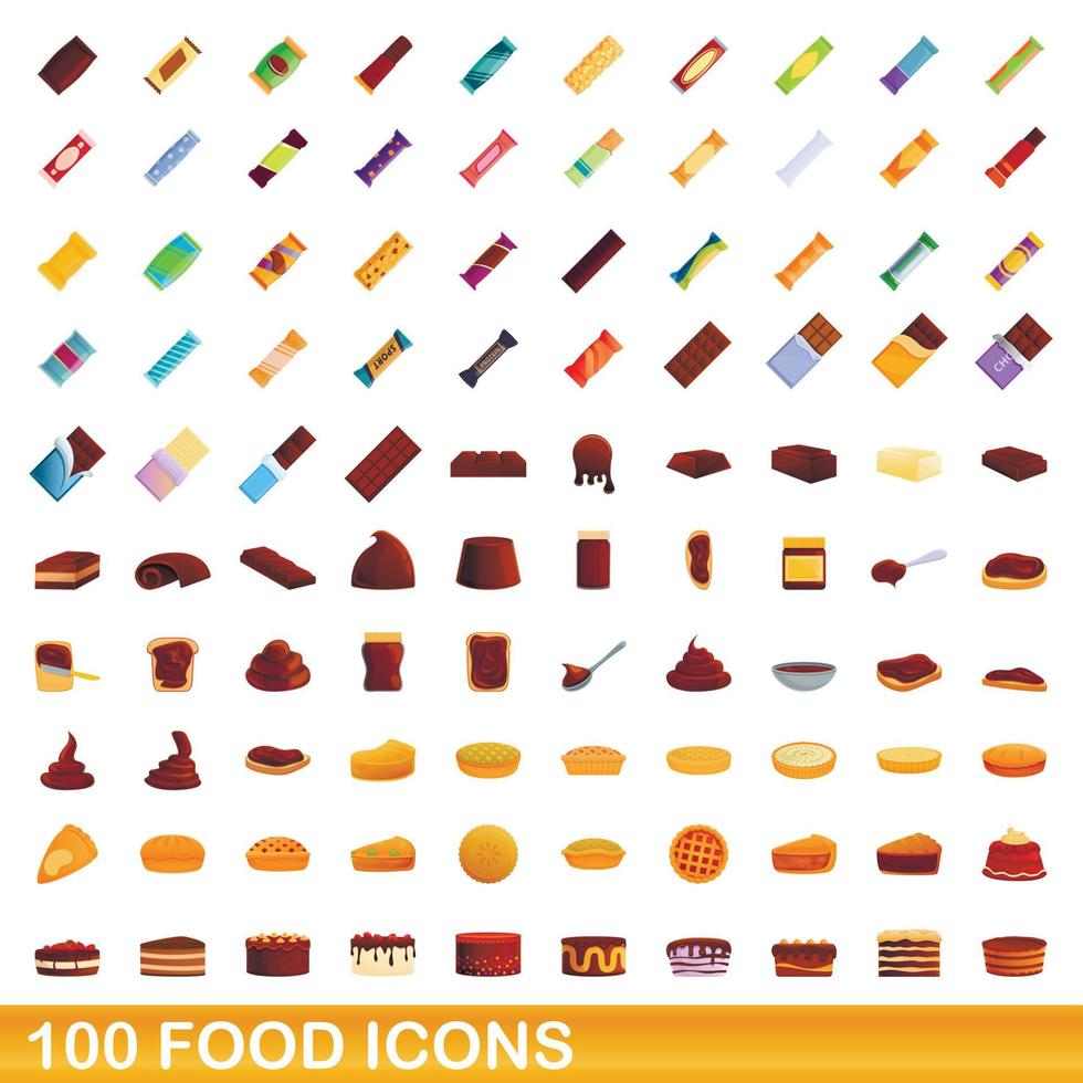 conjunto de 100 ícones de comida, estilo cartoon vetor