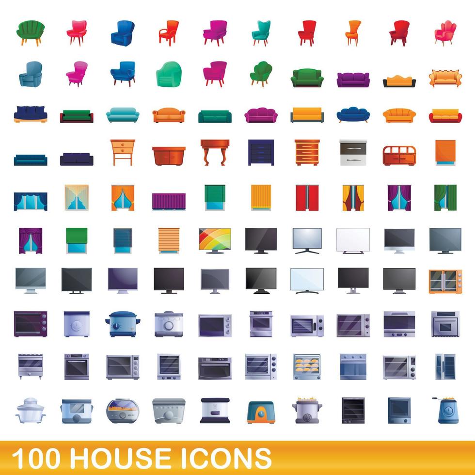 conjunto de 100 ícones de casa, estilo cartoon vetor