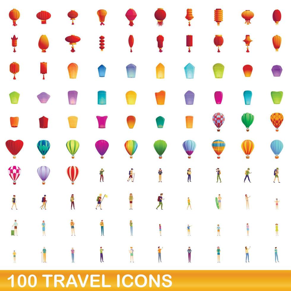 conjunto de 100 ícones de viagens, estilo cartoon vetor