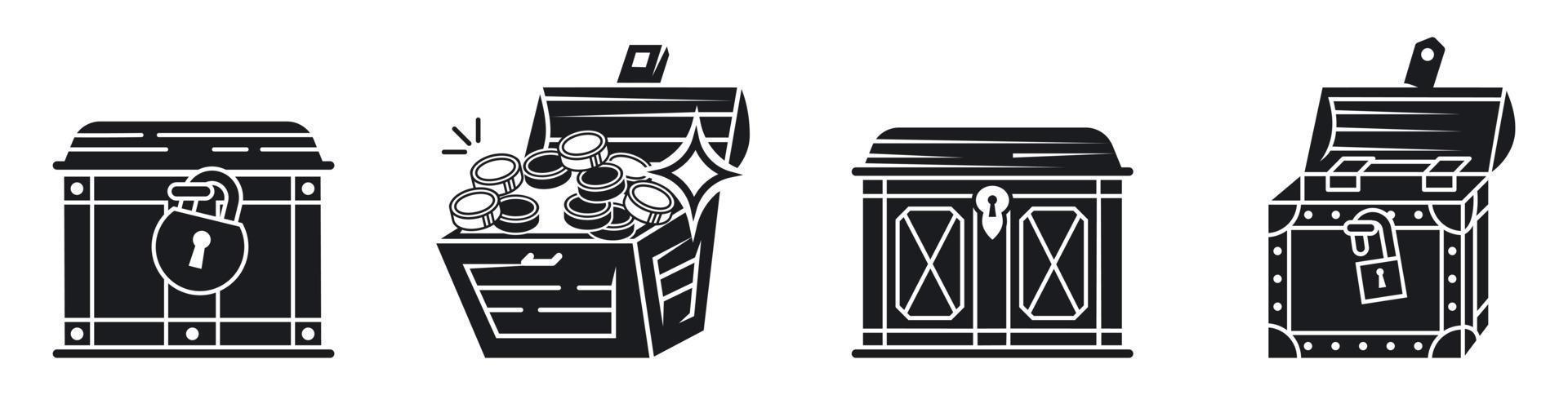 conjunto de ícones de baú de dote, estilo simples vetor