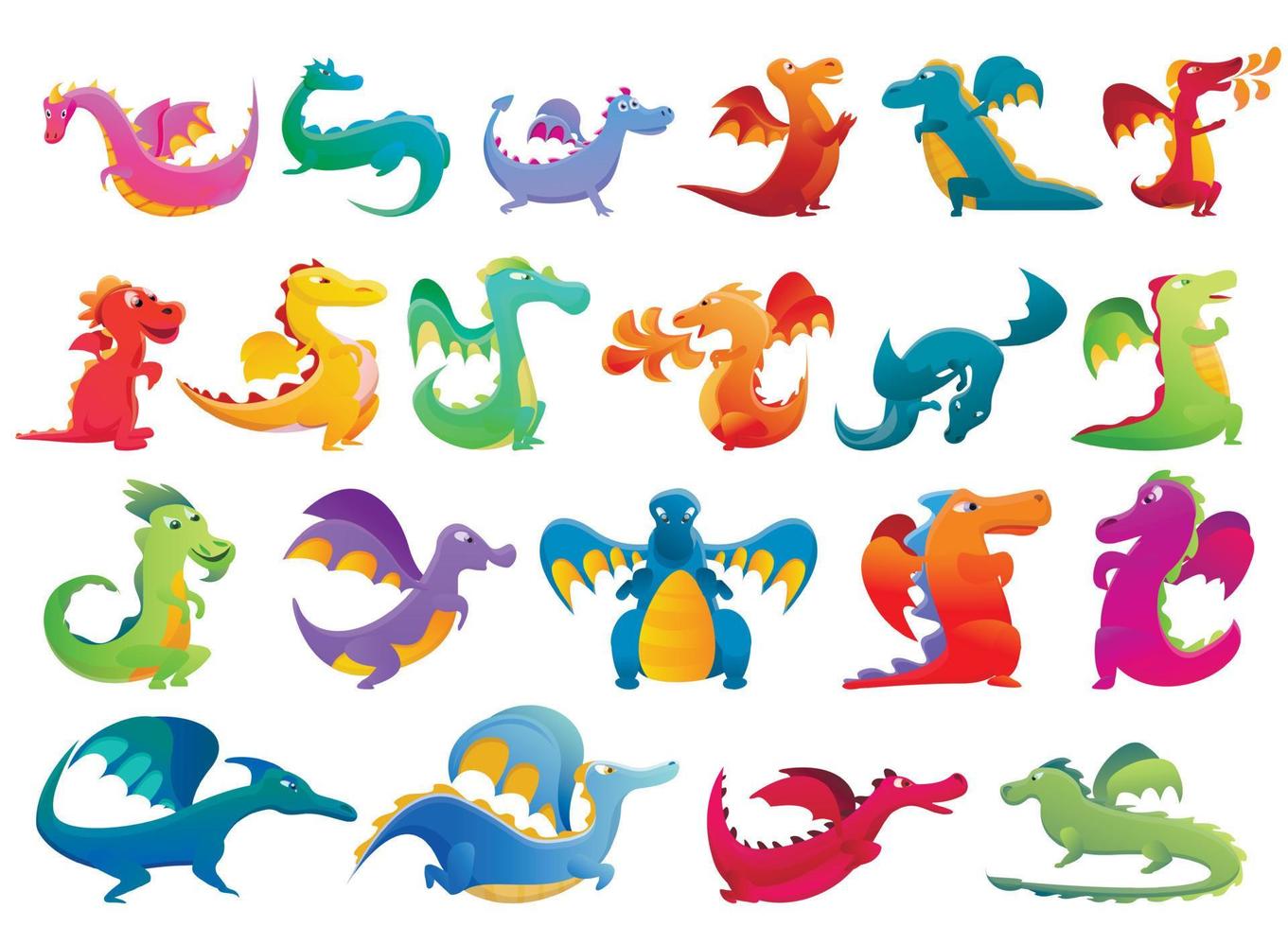 conjunto de ícones de dragão, estilo cartoon vetor