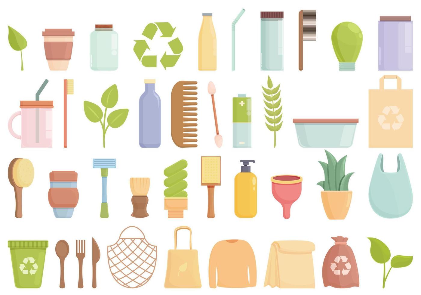 ícones de consumo ambientalmente amigável definir vetor de desenho animado. bio energia