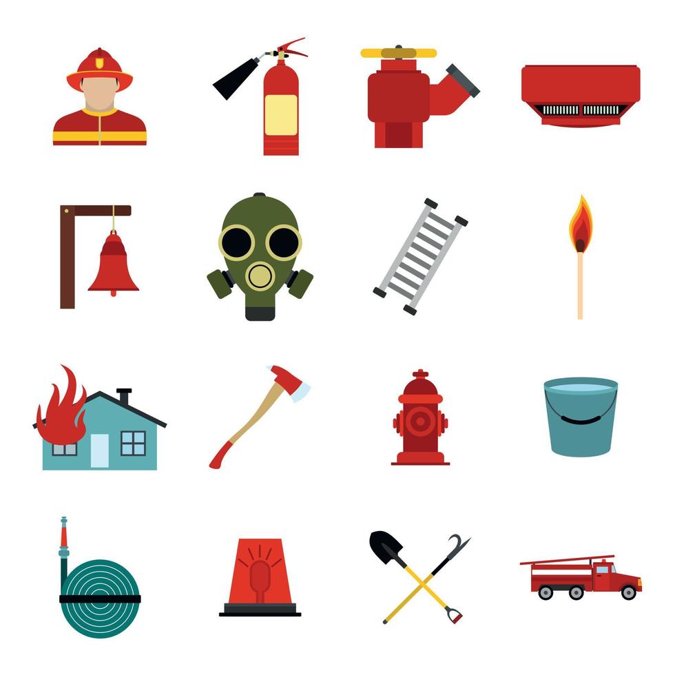 conjunto de ícones planos de bombeiro vetor