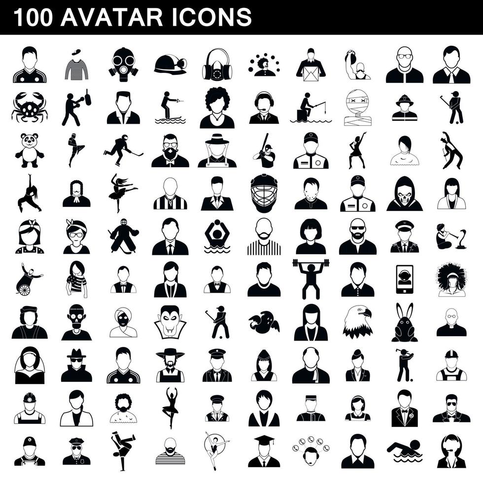 conjunto de 100 ícones de avatar, estilo simples vetor