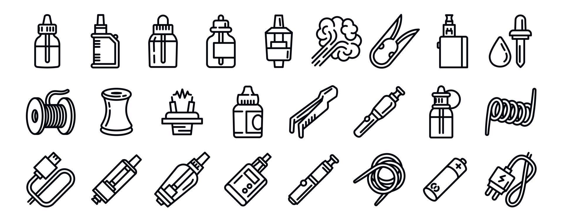 conjunto de ícones de cigarro eletrônico, estilo de estrutura de tópicos vetor