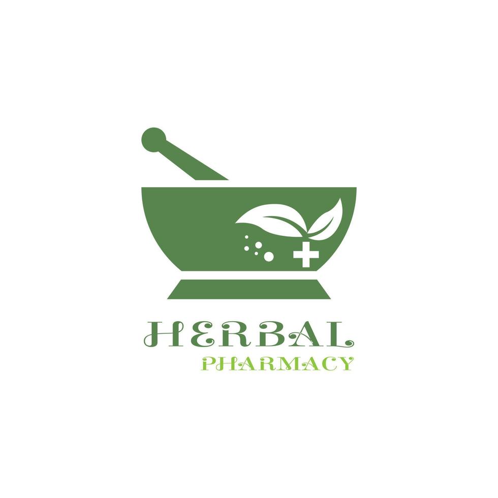 ícone de farmácia, símbolo de farmácia de ervas, modelo de design de ilustração vetorial de pilão e almofariz vetor