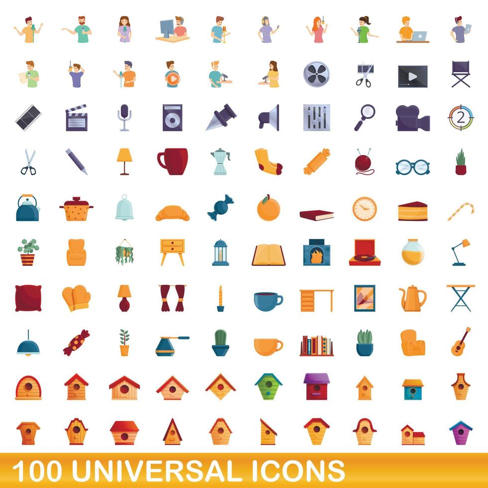 conjunto de 100 ícones universais, estilo cartoon vetor