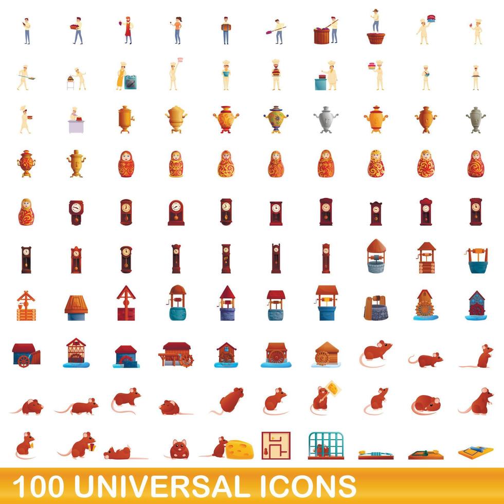 conjunto de 100 ícones universais, estilo cartoon vetor