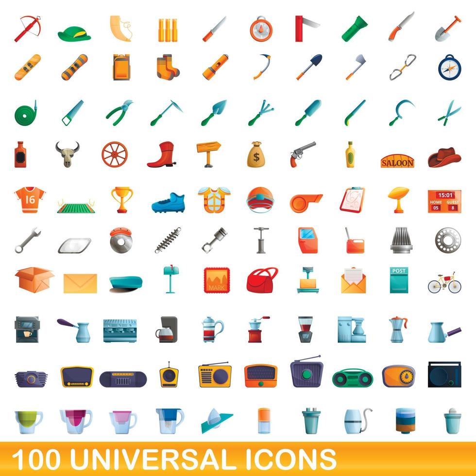 conjunto de 100 ícones universais, estilo cartoon vetor