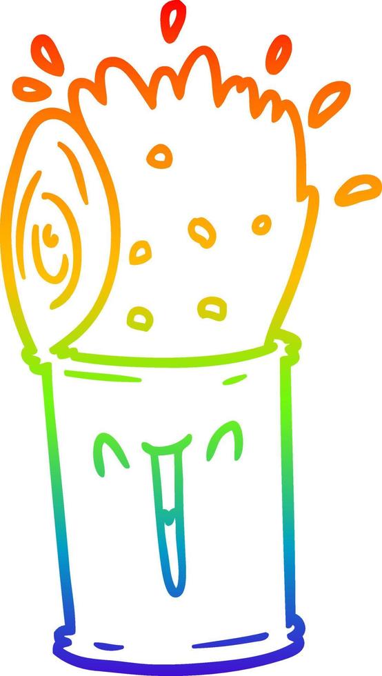 desenho de linha de gradiente de arco-íris desenho animado feliz lata de sopa explosiva vetor