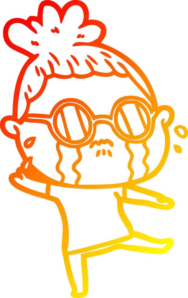 desenho de linha de gradiente quente desenho animado mulher chorando usando óculos vetor