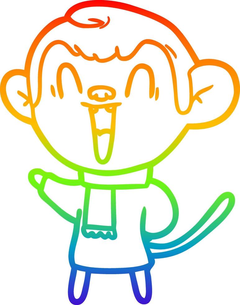 desenho de linha de gradiente de arco-íris desenho animado macaco rindo vetor
