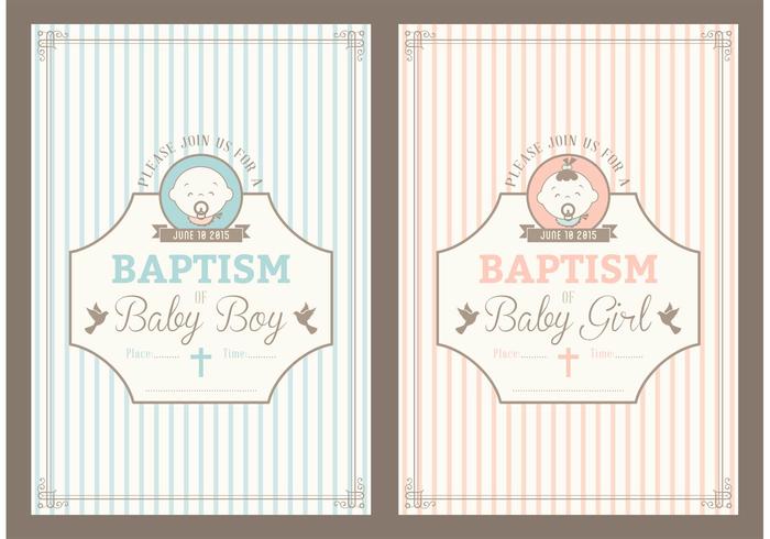 Cartões de vetores de convite de batismo retro gratuitos