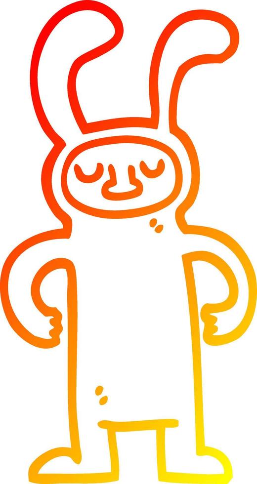 homem de desenho animado de desenho de linha de gradiente quente vestido como um coelho vetor