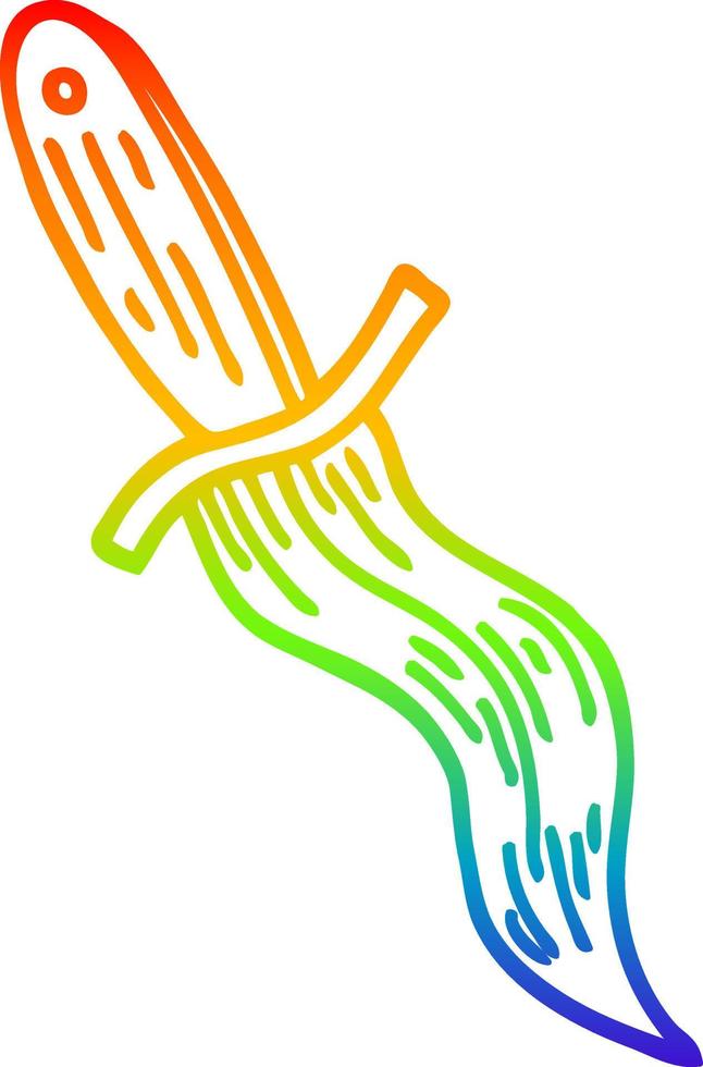 desenho de linha de gradiente de arco-íris símbolo de punhal de tatuagem de desenho animado vetor