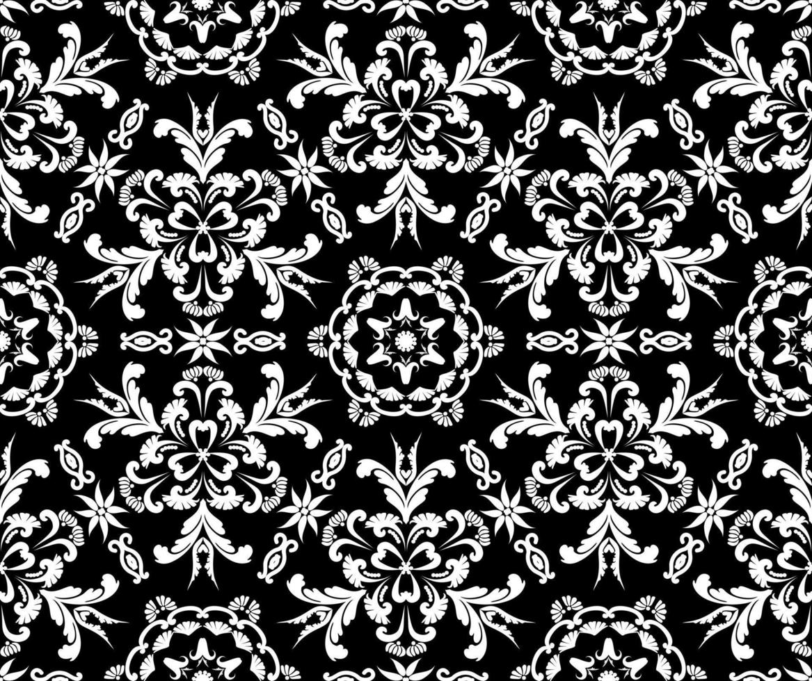 sem costura padrão floral no estilo barroco. vector ornamento vintage do damasco. Preto e branco. ilustração vetorial. para tecido, azulejo, papel de parede ou embalagem.