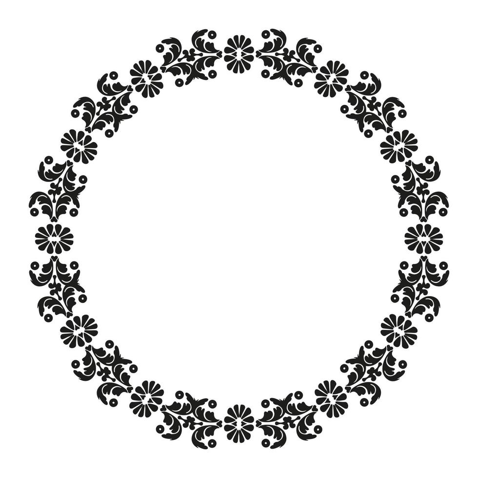 padrão circular do damasco. quadro com elementos decorativos florais vintage. Preto e branco. moldura vintage. vetor