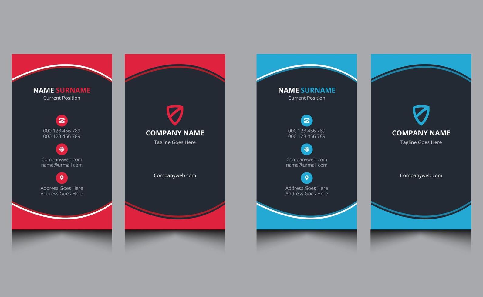 modelo de design de cartão de nome empresarial moderno corporativo criativo simples limpo vermelho e azul escuro. vetor