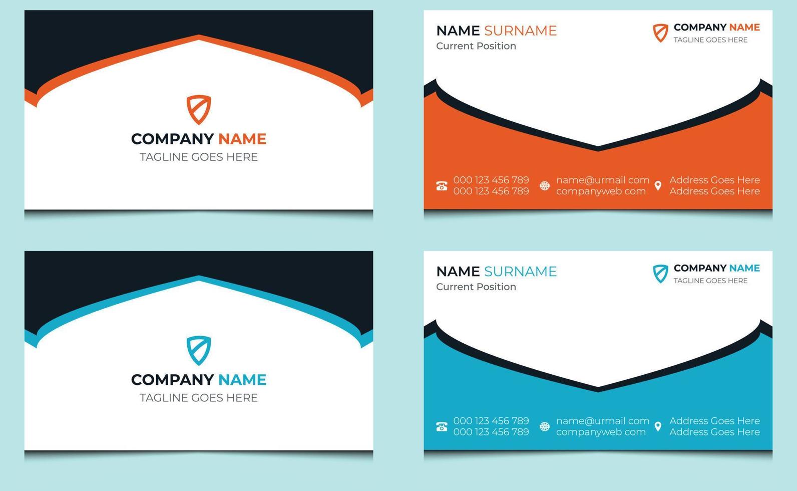 design de modelo de cartão de visita de nome laranja azul moderno de visita corporativa limpo elegante. vetor