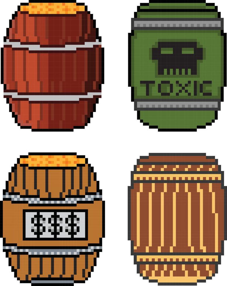 pixel art de barril tóxico. pixel art de barril de cerveja vetor