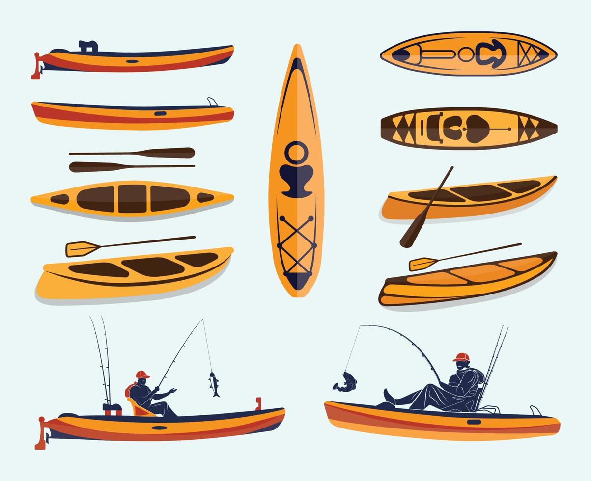barco de pesca e canoa ilustração clip art melhor design de coleção com vetor livre, canoa criativa e barco de pesca.