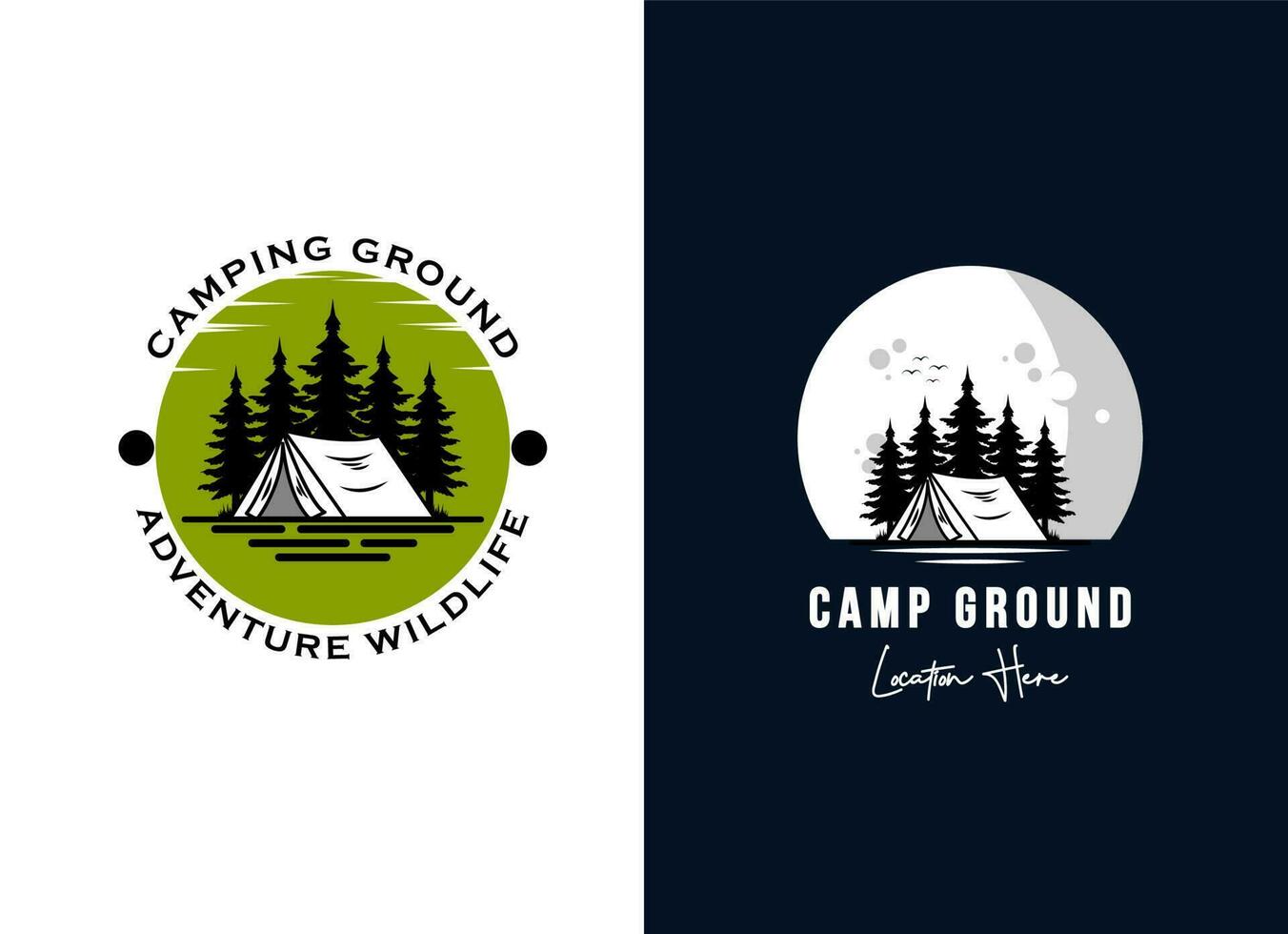 aventura de acampamento de montanha na inspiração de design de logotipo de floresta vetor