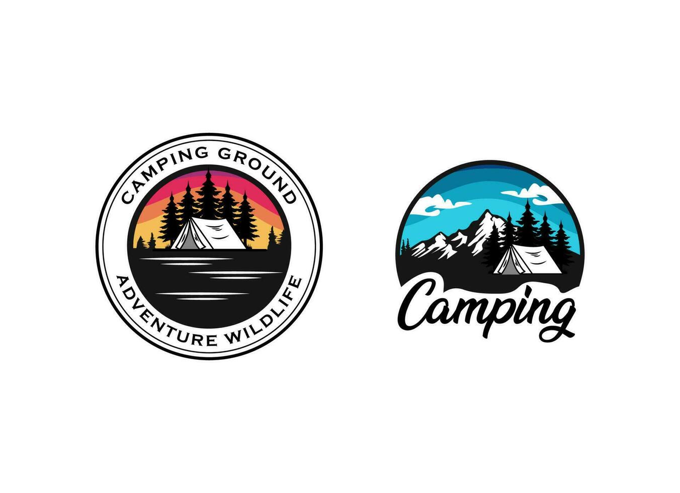 aventura de acampamento de montanha na inspiração de design de logotipo de floresta vetor