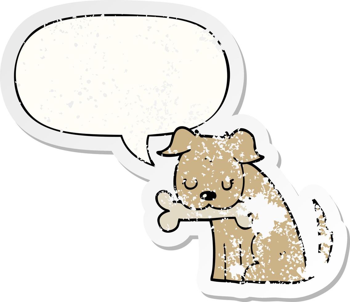 adesivo angustiado de cachorro de desenho animado e bolha de fala vetor