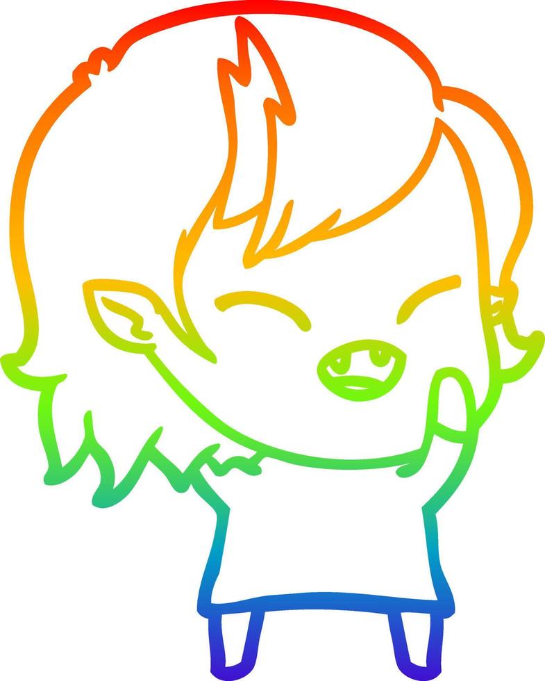 desenho de linha de gradiente de arco-íris desenho animado rindo garota vampira vetor