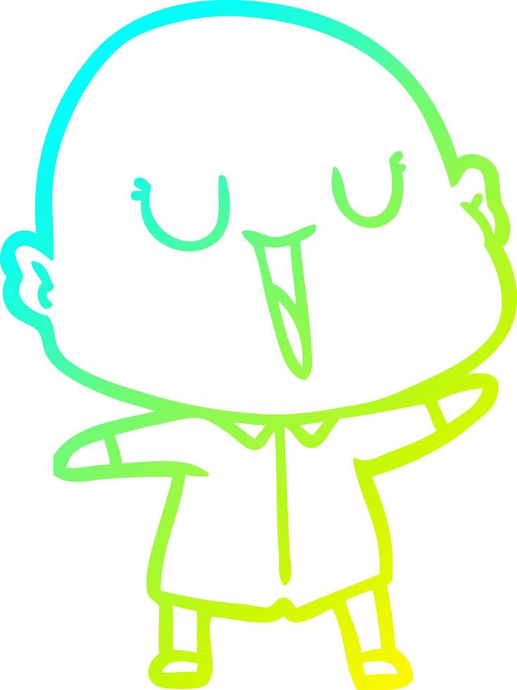 linha de gradiente frio desenhando homem careca de desenho animado feliz vetor