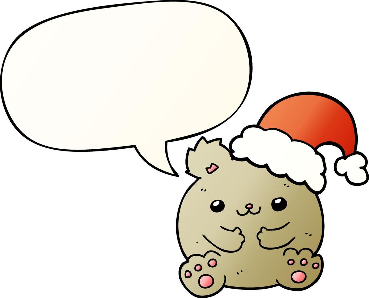 urso de natal bonito dos desenhos animados e bolha de fala no estilo de gradiente suave vetor