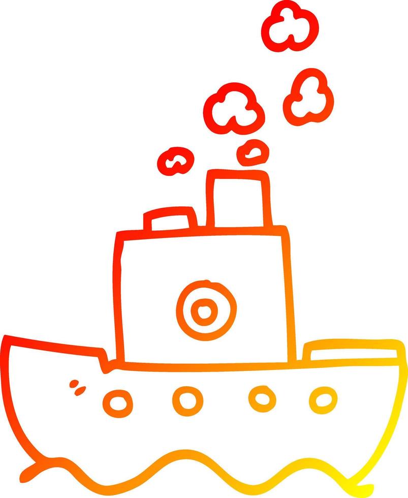 desenho de linha de gradiente quente barco a vapor de desenho animado vetor