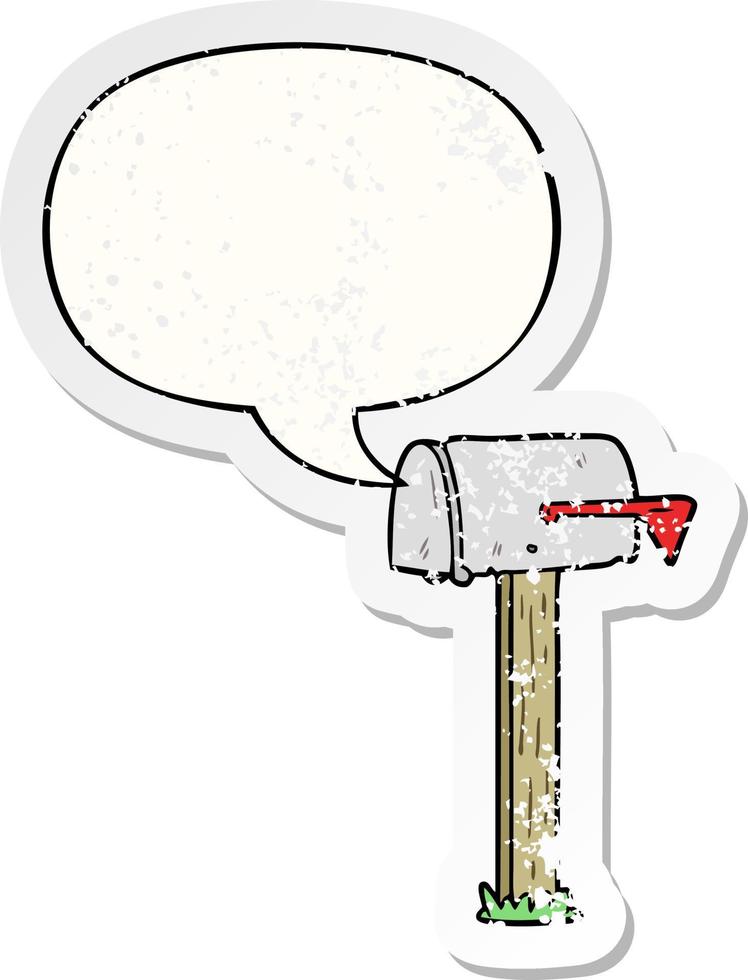 caixa de correio de desenho animado e adesivo angustiado de bolha de fala vetor