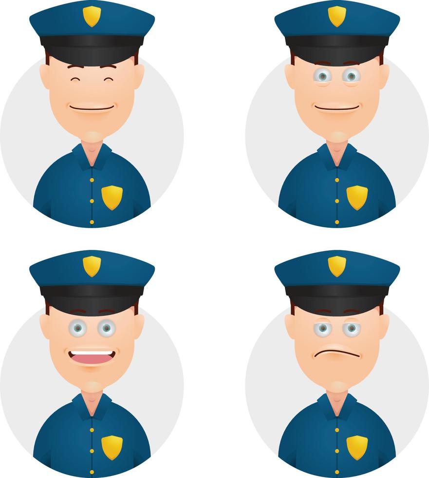 definir ilustração de expressão de avatar de rosto de policial engraçado vetor