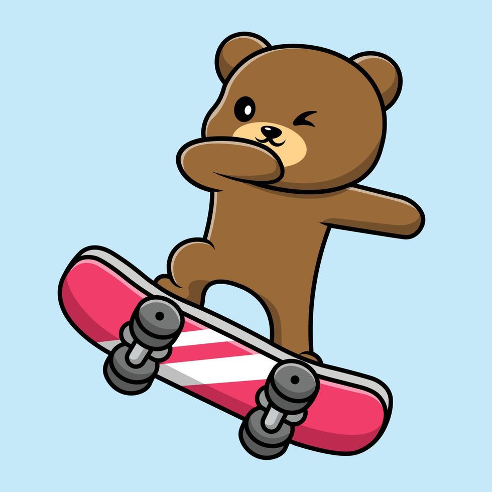 urso fofo jogando ilustração de ícone de vetor dos desenhos animados de skate. conceito de ícone de esporte animal vetor premium isolado