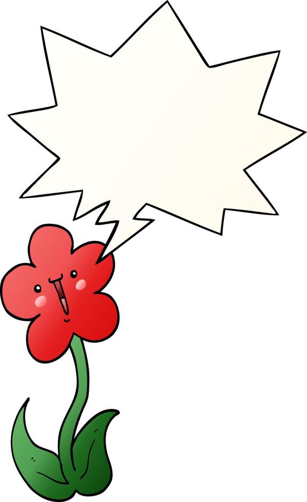 flor de desenho animado e bolha de fala em estilo gradiente suave vetor