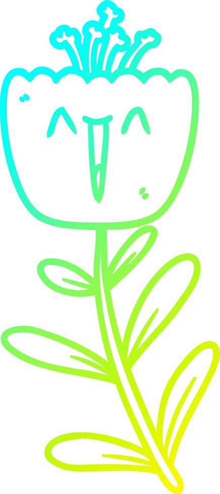 linha de gradiente frio desenhando flor de desenho animado feliz vetor