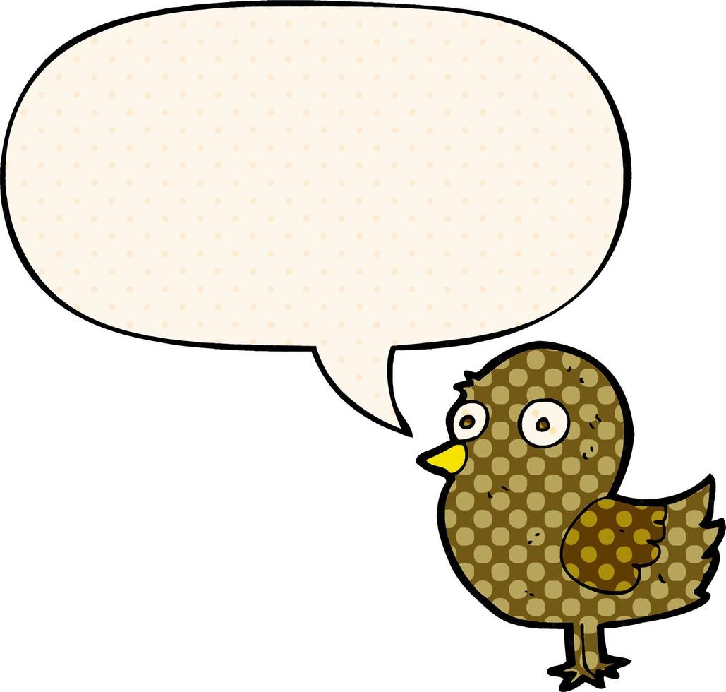 pássaro de desenho animado e bolha de fala no estilo de quadrinhos vetor