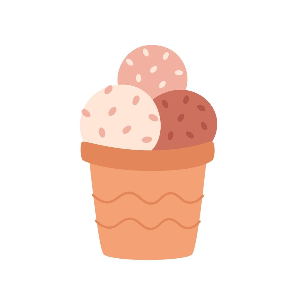 sorvete de baunilha e chocolate em cone de waffle com gotas de chocolate. verão, olá verão. vetor
