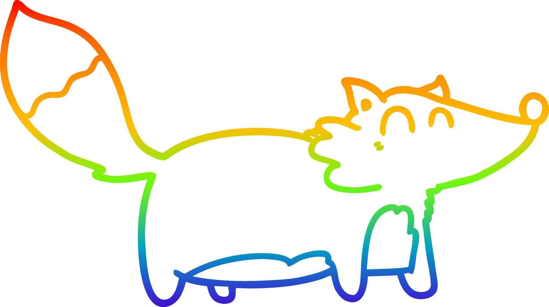 desenho de linha de gradiente de arco-íris, raposa de desenho animado gorda vetor