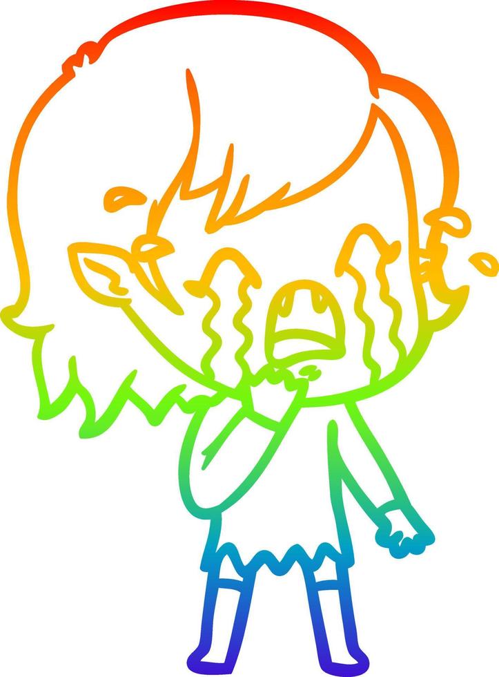 desenho de linha de gradiente de arco-íris desenho animado garota vampira chorando vetor