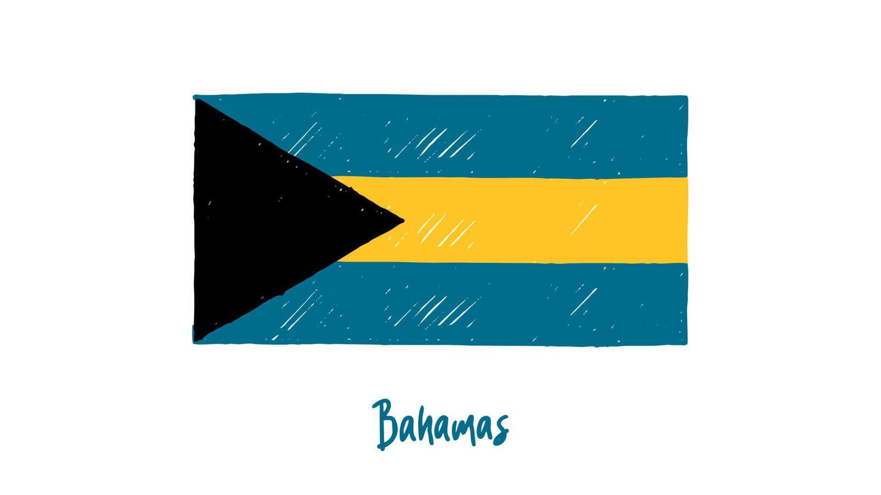 marcador de bandeira das bahamas ou vetor de ilustração de esboço a lápis